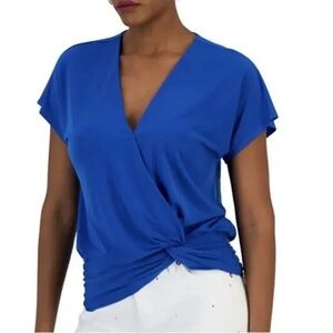 INC International Concepts Colbalt Blue Wrap Blouse